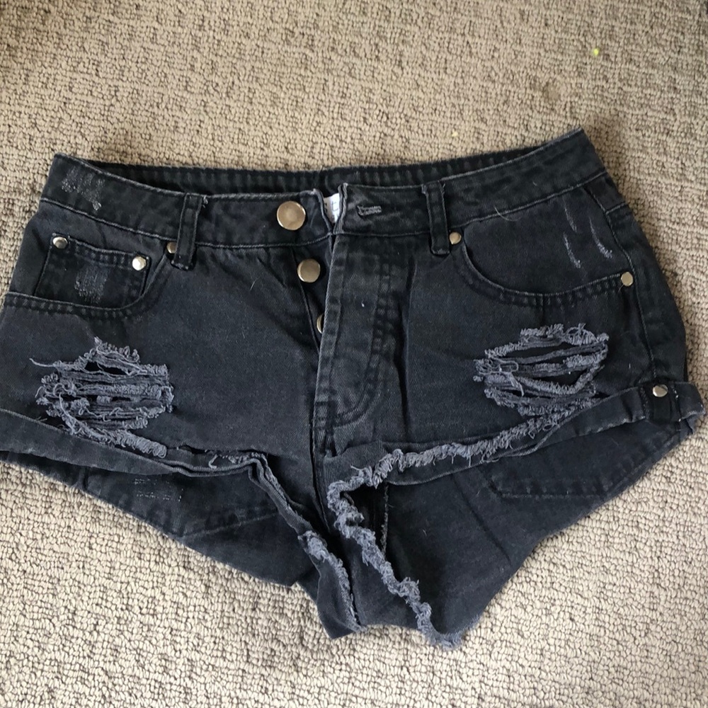 Faded black denim shorts